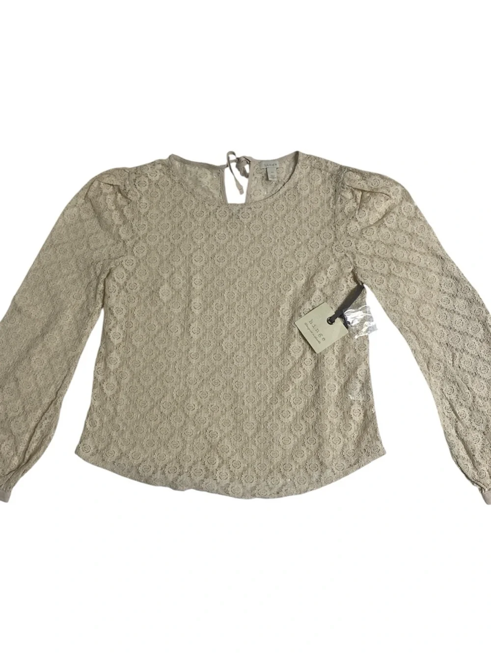 Anthropologie Hinge Beige Floral Lace Long-Sleeve Blouse